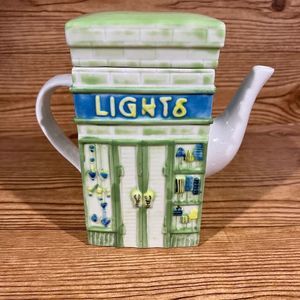 Vintage 1990’s MSRF porcelain CANDLE LIGHTS Teapot Storefront Series Roof Lid